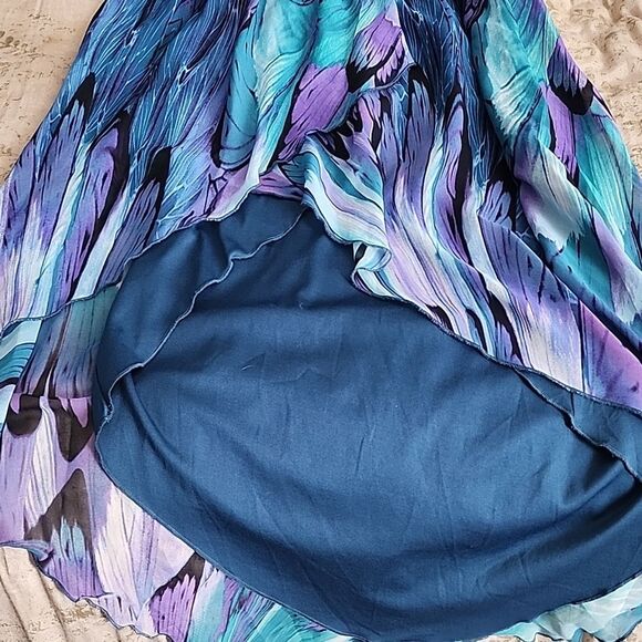 Enfocus Size 10 Aqua Purple High Low Halter Style Tie Dress - Picture 8 of 15